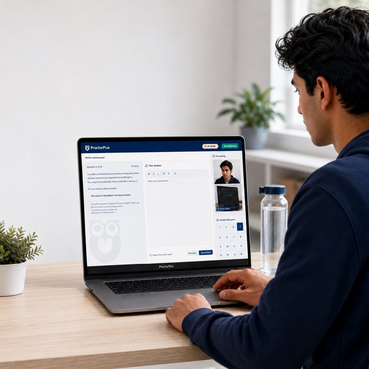 Student taking a secure online exam on a laptop