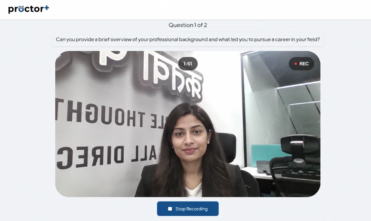 Candidate recording a video screening response